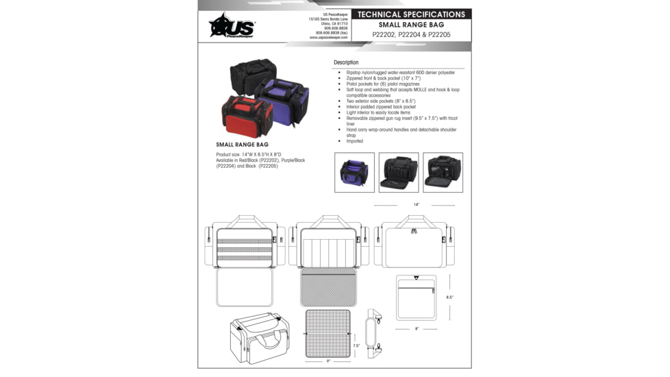 US PeaceKeeper Small Range Bag, Red w/Black Accents, 600 Denier Polyester, 14x8.5x8 P22202
