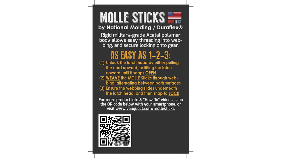 Vanquest Gear 5in MOLLE STICKS STIX 4 Pack, Coyote Tan, Small 99MS5X4-CT