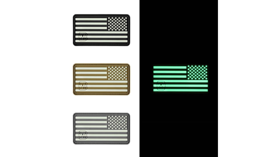 Vanquest Gear US Flag Reversed / Right-Star - Glow In The Dark Patch, Black, 9ZUSFGR-275-BK-GITD