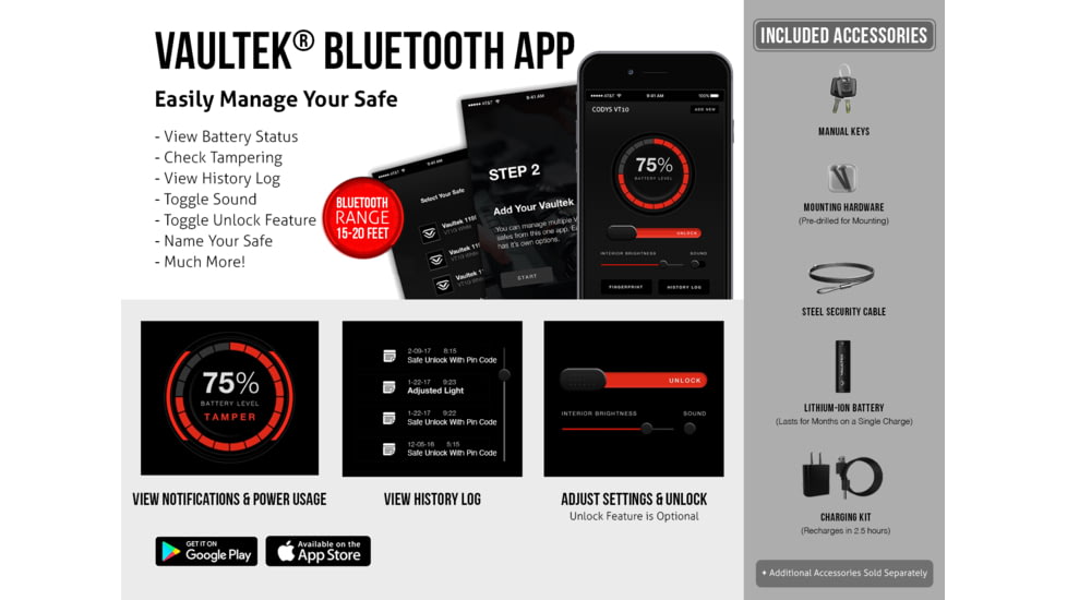 Vaultek Safe VT10 Sub-Compact Rugged Bluetooth Smart Safe, Black, VT10-BK