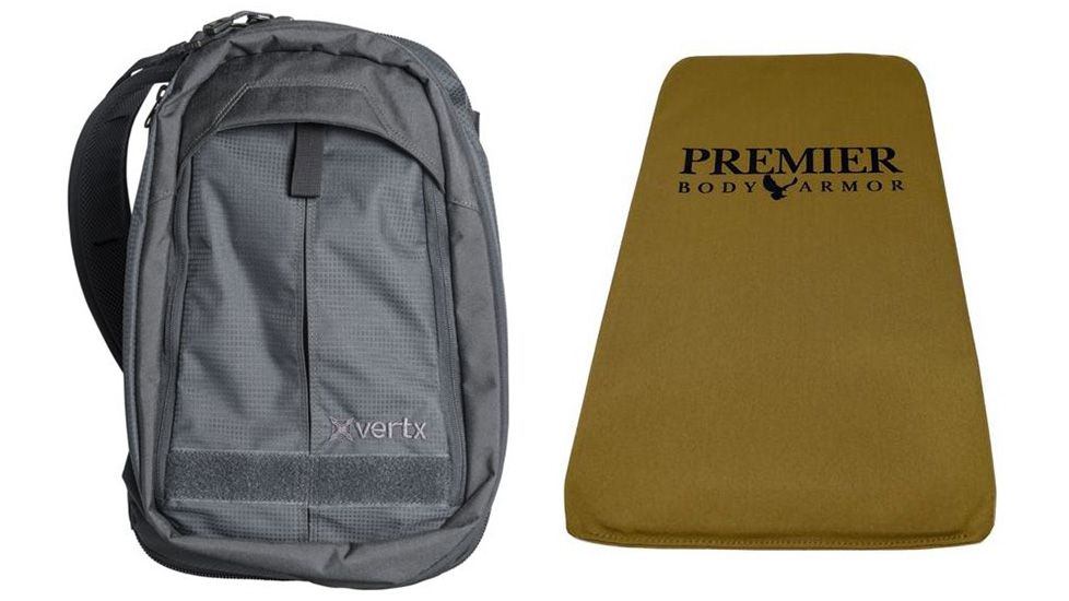 Vertx EDC Transit Sling 16L Backpack with Premier Body Armor Brown Ballistic Panel, Smoke Grey, VTX5040-SMG-KIT2