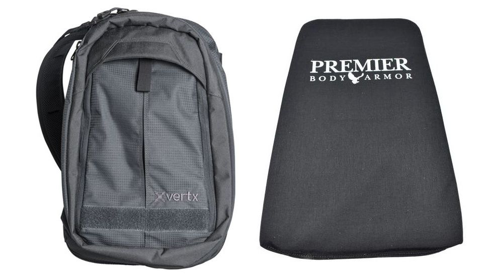 Vertx EDC Transit Sling 16L Backpack with Premier Body Armor Black Ballistic Panel, Smoke Grey, VTX5040-SMG-KIT1