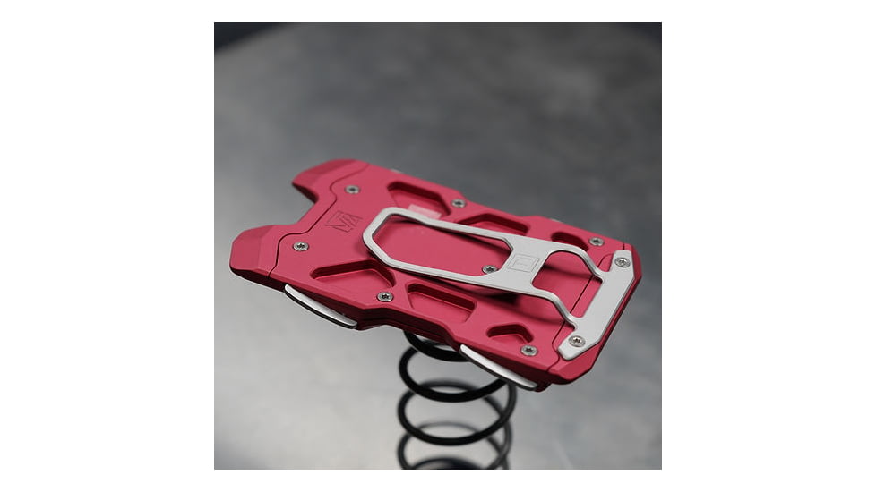 Vice Hardware F1 Red CF Wallet, 2.35in x 3.65in x 0.32in. Red Anodized Aircraft Grade Aluminum Body w/ Carbon Fiber Inlay, F1RED