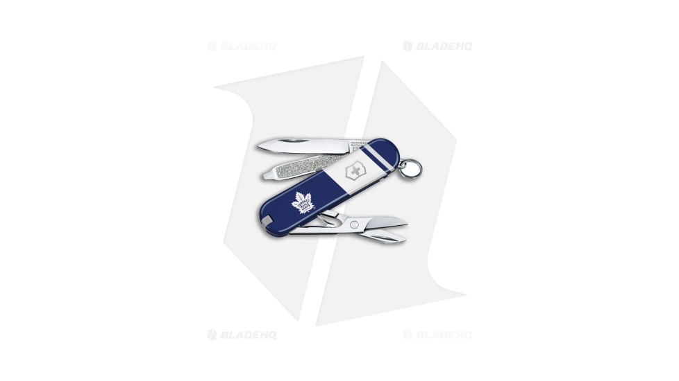 Victorinox Swiss Army Knife Classic SD Folding Knives, 1.55in, Blue/White Handle, Toronto Maple Leafs, Steel/Blue/White, 2.25in, BHQ-205629