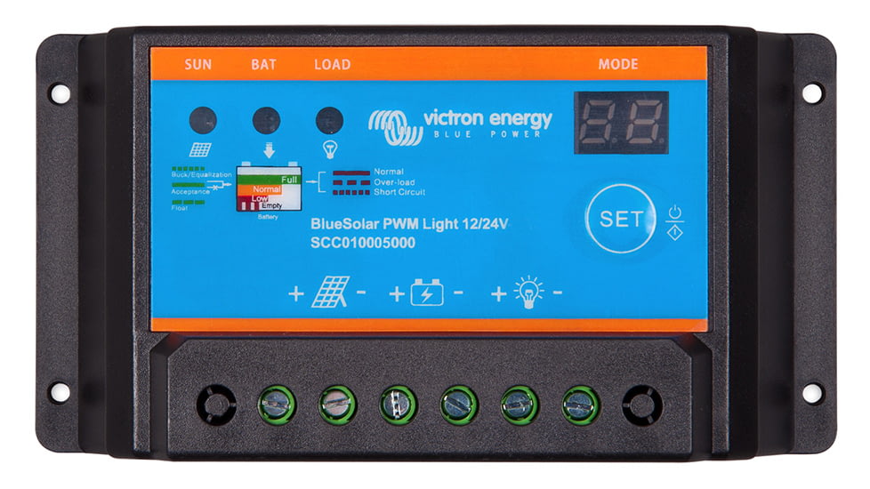 Victron Energy BlueSolar PWM-Light Charge Controller, 12/24V, 20 amps, Black, SCC010020020
