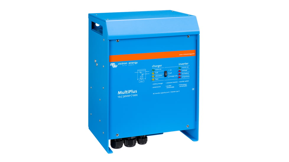 Victron Energy Multiplus Inverter/Charger, 12 volts, 3000W, 120 amps Battery Charger, 50 amps Transfer Switch, Blue, PMP123021102