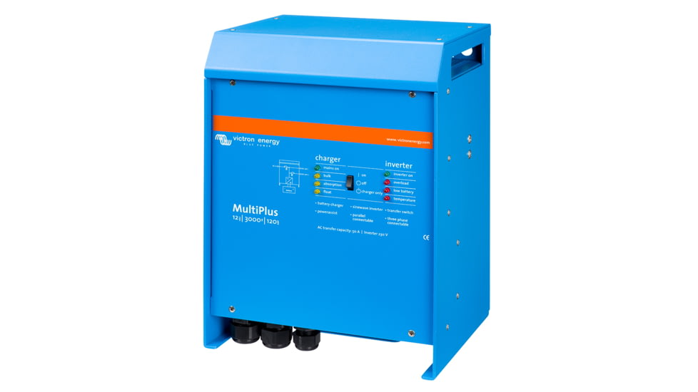 Victron Energy Multiplus Inverter/Charger, 12 volts, 3000W, 120 amps Battery Charger, 50 amps Transfer Switch, Blue, PMP123021102