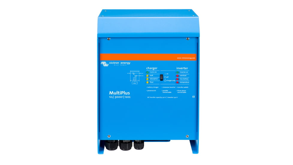 Victron Energy Multiplus Inverter/Charger, 12 volts, 3000W, 120 amps Battery Charger, 50 amps Transfer Switch, Blue, PMP123021102