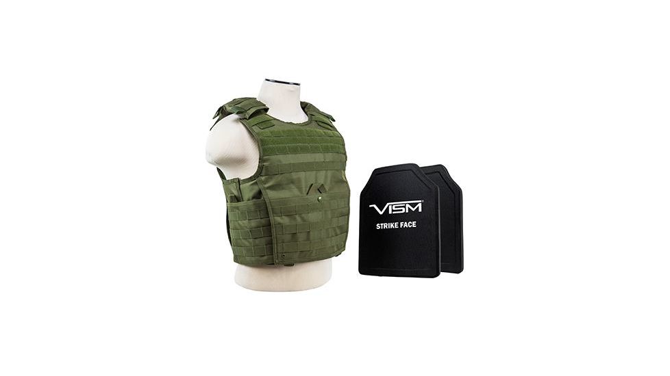 Vism 2963 Series Expert Plate Carrier includes two BPC1012 PE Ballistic Hard Plates, Green BPCVPCVX2963G-A