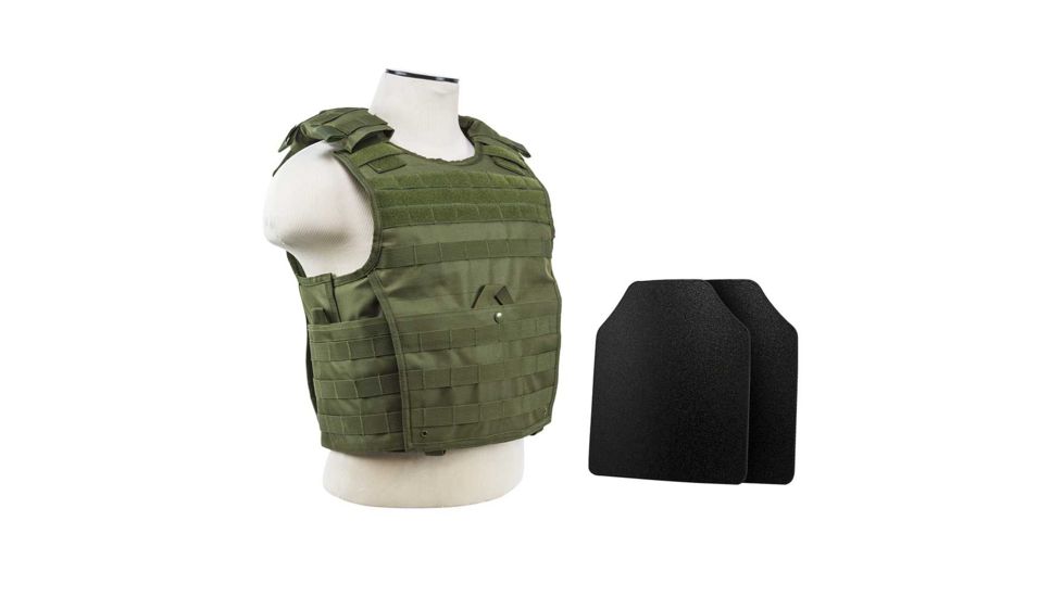Vism Expert Plate Carrier Vest w/2 10x12in Level IIIA Shooters Cut Hard Ballistic Panels, Green, Large BUCCVPCVX2963G-A