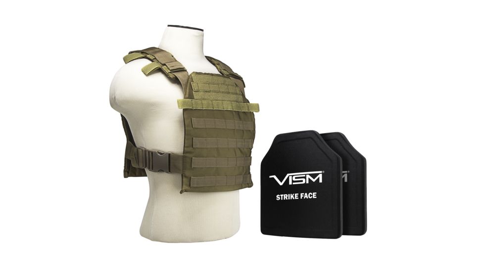 Vism Fast Plate Carrier w/2 10x12in Level III and PE Shooters Cut Hard Ballistic Plates, Tan BPCVPCF2995T-A
