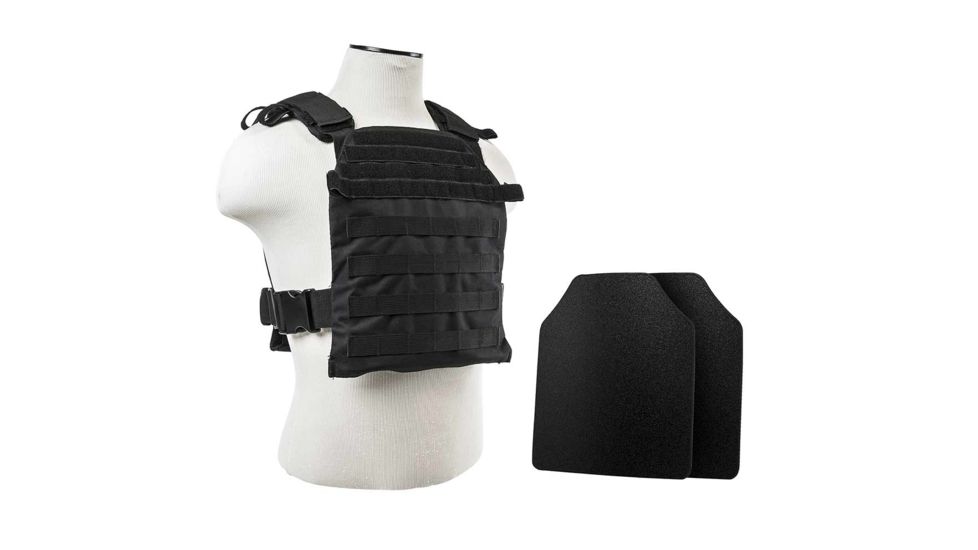 Vism Fast Plate Carrier w/2 10x12in Level IIIA Shooters Cut Hard Ballistic Plates, Black BUCCVPCF2995B-A