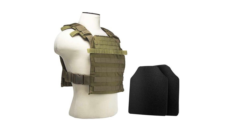 Vism Fast Plate Carrier w/2 10x12in Level IIIA Shooters Cut Hard Ballistic Plates, Tan BUCCVPCF2995T-A