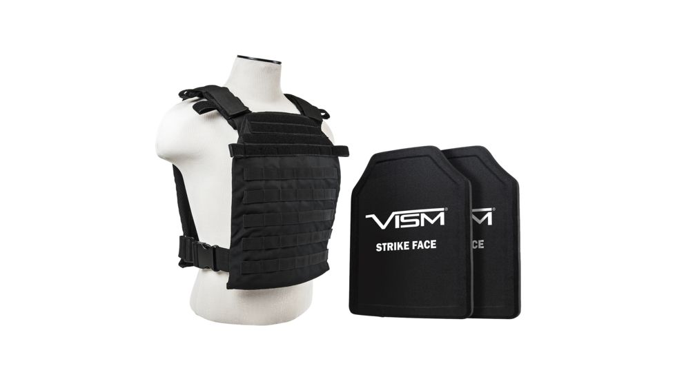 Vism Larger Fast Plate Carrier w/2 11x14in Level III and PE Shooters Cut Hard Ballistic Plates, Black BPLCVPCFL2995B-A