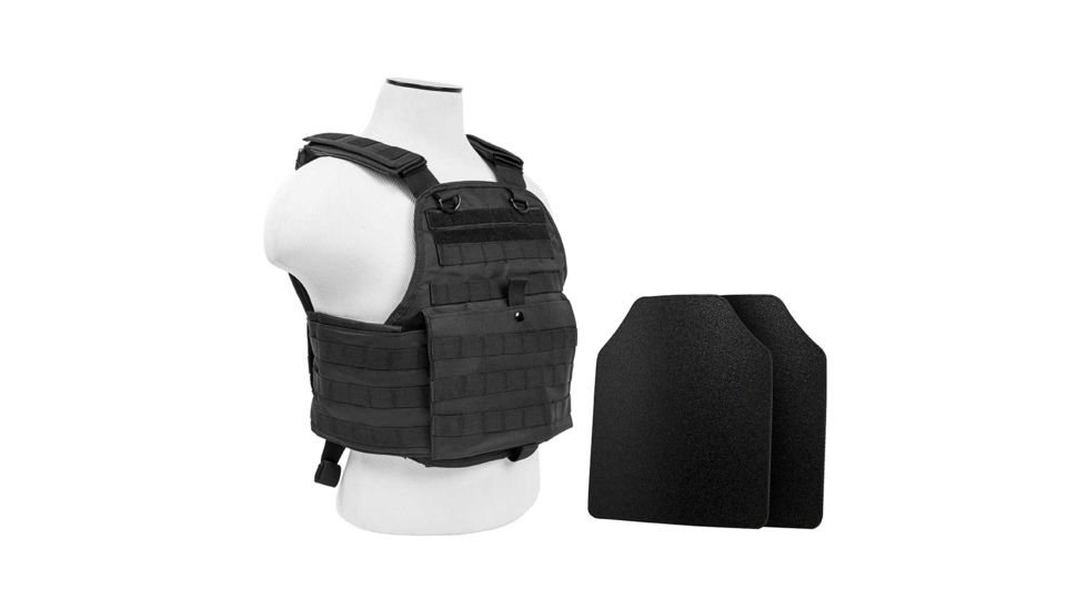 Vism Plate Carrier Vest w/2 10x12in Level IIIA Shooters Cut Hard Ballistic Panels, Black BUCCVPCV2924B-A