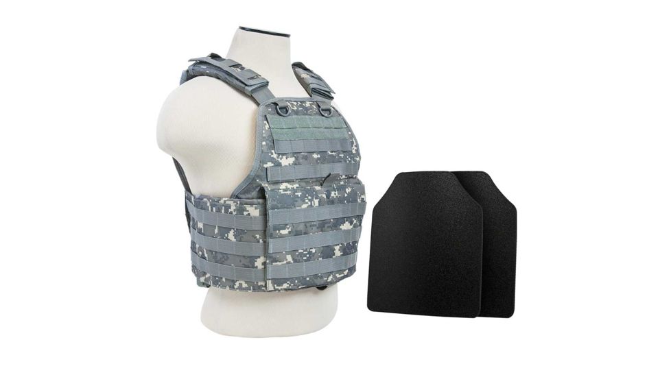 Vism Plate Carrier Vest w/2 10x12in Level IIIA Shooters Cut Hard Ballistic Panels, Digital Camo BUCCVPCV2924D-A