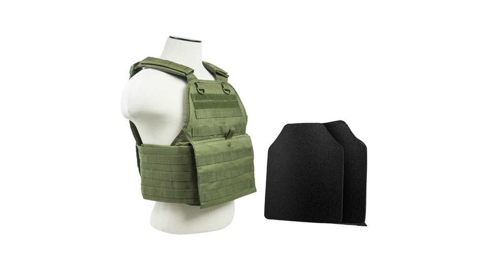Vism Plate Carrier Vest w/2 10x12in Level IIIA Shooters Cut Hard Ballistic Panels, Green BUCCVPCV2924G-A