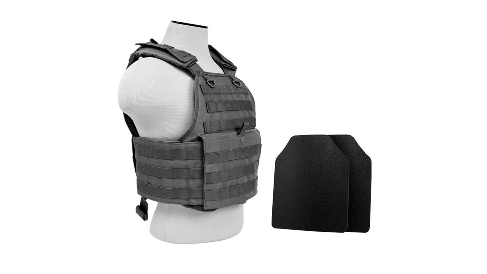 Vism Plate Carrier Vest w/2 10x12in Level IIIA Shooters Cut Hard Ballistic Panels, Urban Gray BUCCVPCV2924U-A