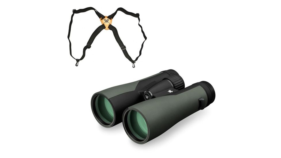 Vortex Crossfire 12x50 Binocular, Green CF-4304 w/Vortex Binocular Harness Strap VTHARNESS