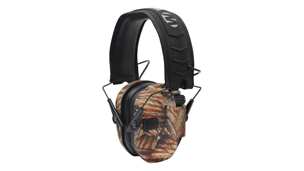 Walkers Razor Series Slim Shooter Folding Electronic Ear Muffs, 23 dB NRR, Flag, GWP-RSEM-BARM