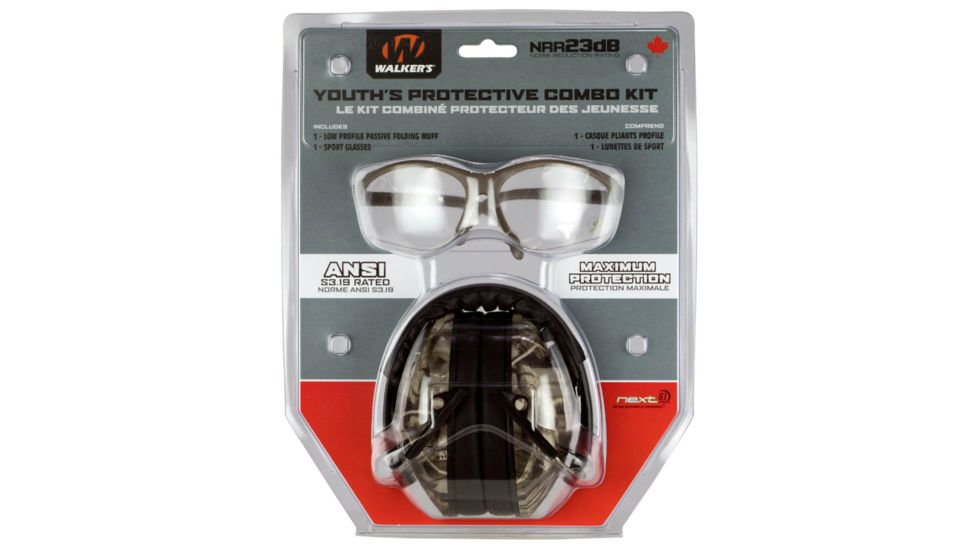 Walkers GWPYMSGLCMO Youths Protective Combo Kit Earmuff/Shooting Glasses 23 DB