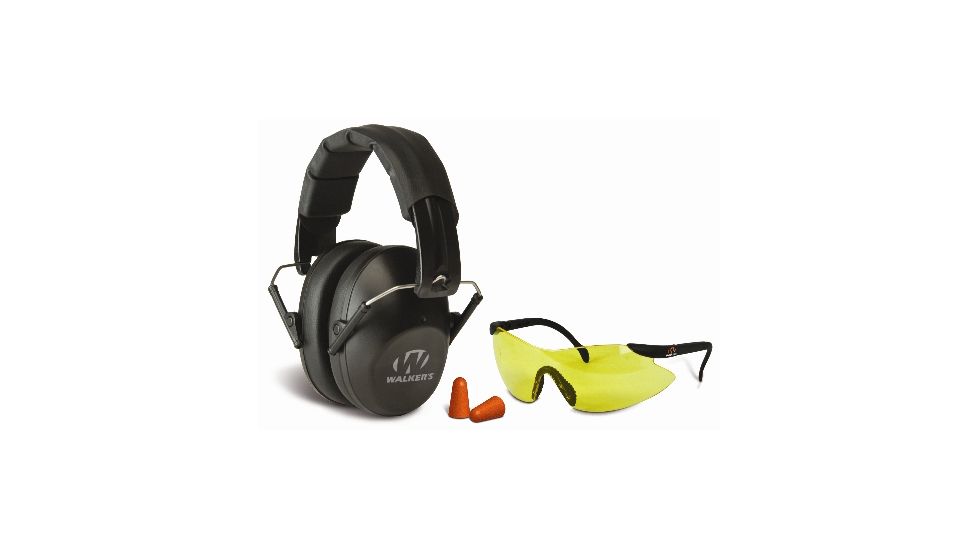 Walkers Low Profile Folding Ear Muffs, 31 dB NRR, Black, w/Glasses and Plugs, GWP-FPM1GFP