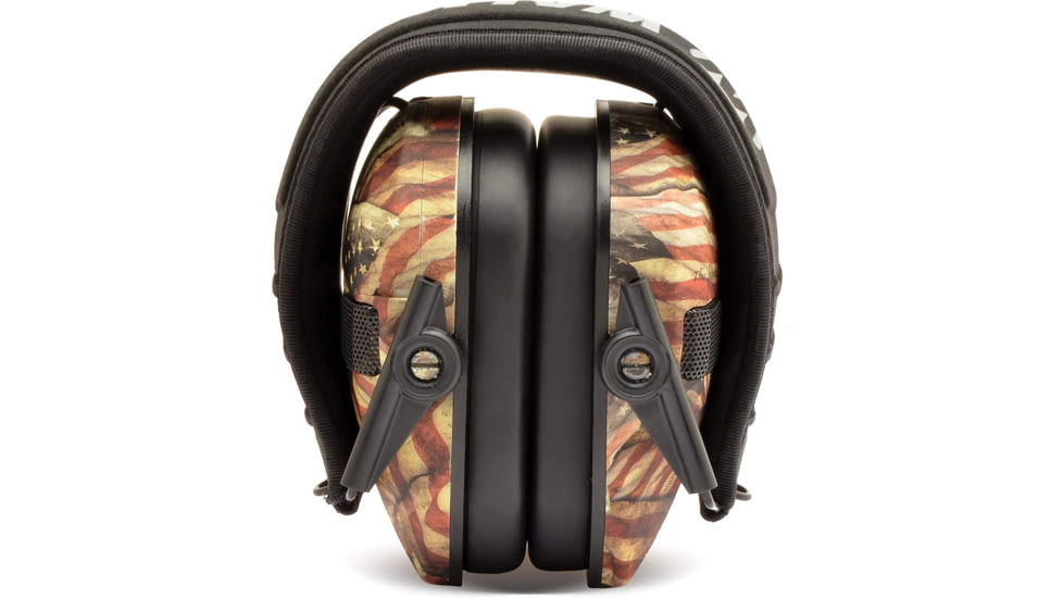 Walkers Razor Series Slim Shooter Folding Electronic Ear Muffs, 23 dB NRR, Flag, GWP-RSEM-BARM