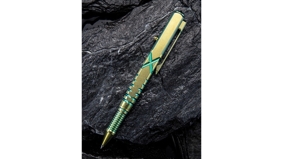 We Knife Co Ltd Tactical Pen, 5in Overall, Glass Breaker, Pocket Clip, Bolt Action Open/Close, Blue Plastic Storage Case, Titanium Construction, Green, Green, TP02B