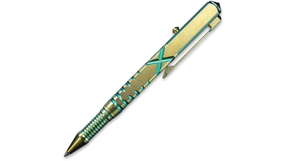 We Knife Co Ltd Tactical Pen, 5in Overall, Glass Breaker, Pocket Clip, Bolt Action Open/Close, Blue Plastic Storage Case, Titanium Construction, Green, Green, TP02B