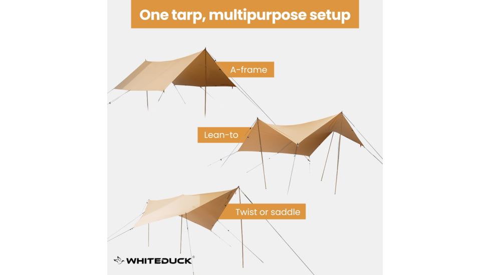 White Duck Sunshade Tarp 330 w/ Poles, 13ft x 13ft/4 x 4 m, SS-4x4-WR