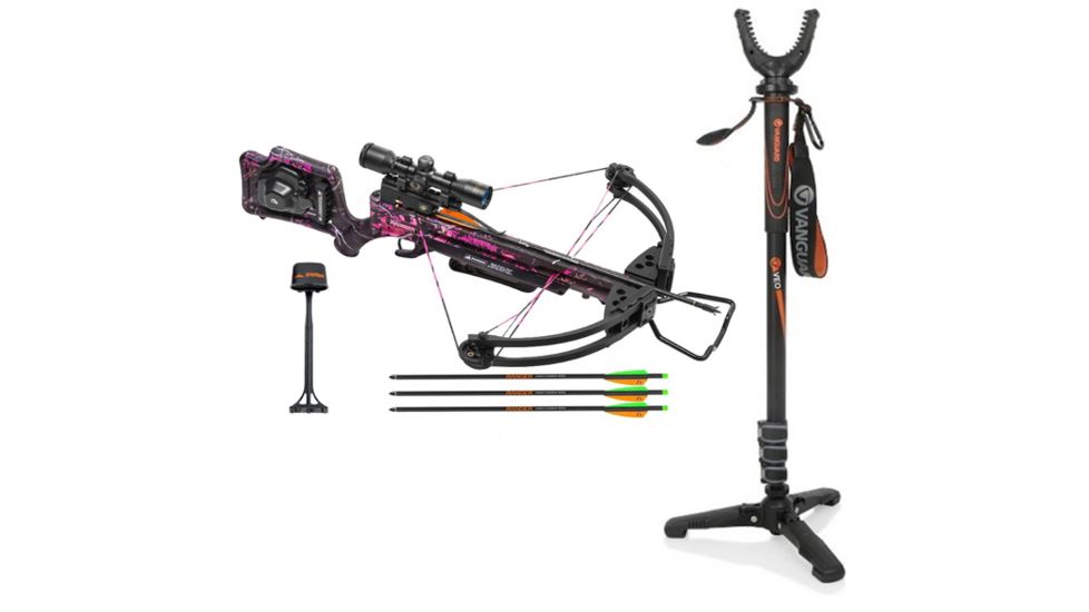 Wicked Ridge Lady Ranger Crossbow Package w/ACU-52,3x Multi-Line Scope, 3 Carbon 18 in Arrows, Quiver,150lb Draw Weight, Muddy Girl Camo, WR15025-9536 W/ Vanguard Veo Shooting Stick