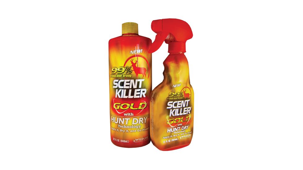 Wildlife Research Center Scent Killer Gold Combo Includes 32 Ounce Refiller Bottle And One 12 Ounce Filled Field Bottle