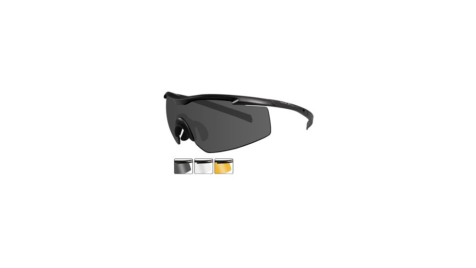 Wiley X PT-3 Sunglasses 3 Lens Set, Smoke, Clear, Light Rust w/RX Insert PT-3SCLRX
