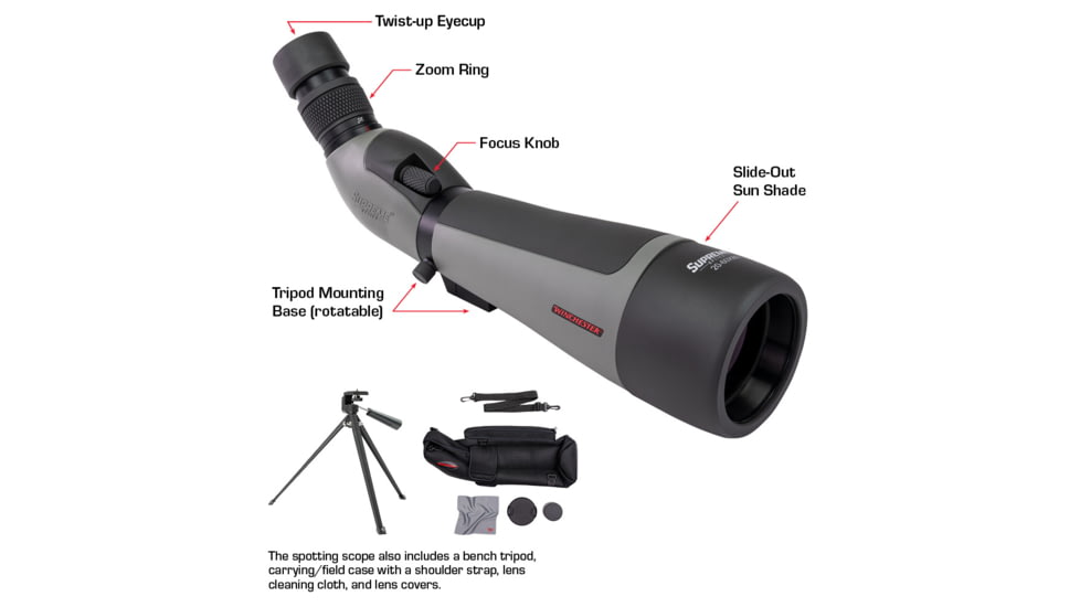 Winchester Supreme Optics W20-60x65mm Spotting Scope, Angled, Black/Gray, WQ-SS-SPRM12-20-60x65