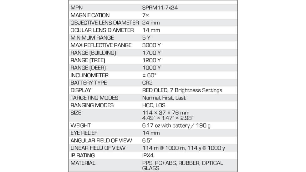 Winchester Supreme Optics 7x24mm Laser Rangefinder, Black/Gray, WQ-RF-SPRM11-7x24