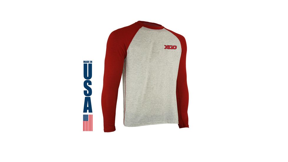 XGO Logo Baseball Shirt, Grey W/Red, 2XL, 1GH51FP-2XL-624