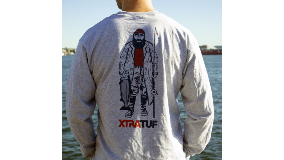 Xtratuf Long Sleeve Marty the Fisherman Tee - Mens, Grey/Red/Blue Ink, Large, XALS-101-GRY-LRG