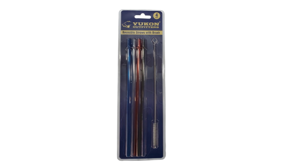 Yukon Outfitters 4 Reusable Straws w/Cleaning Brush Set, Red, MGTSS4-R