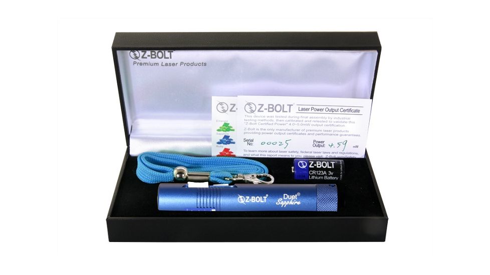 Z-Bolt D-5-BL Duet Sapphire Blue Pointer, Tru Blue Laser, Dual Switch, Blue, Small, D-5-BL
