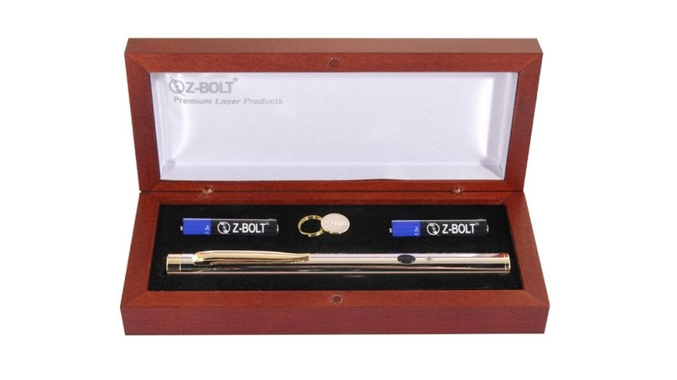 Z-Bolt Green Laser Pointer - Premium Gift, Chrome/Brass, BTG-6-PCB
