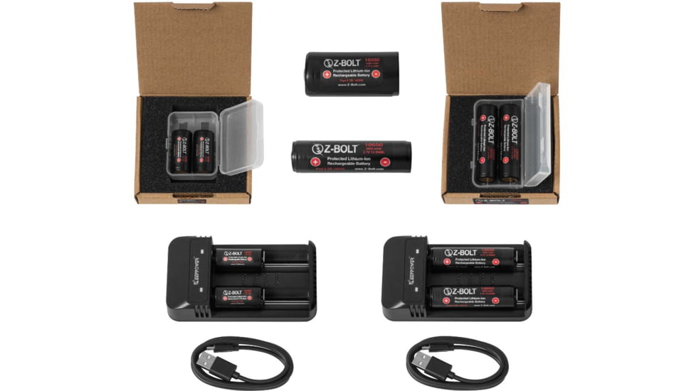 Z-Bolt Rechargeable 18350 Batteries &amp; 2x Slot Chargers for High Discharge Flashlights, Weapon Lights &amp; Illuminators, BATTS-2x-18350-CHRG