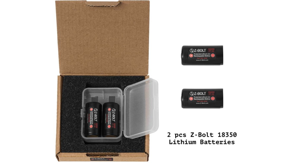 Z-Bolt Rechargeable 18350 Batteries for High Discharge Flashlights, Weapon Lights &amp; Illuminators, 2 Pack, BATTS-2x-18350