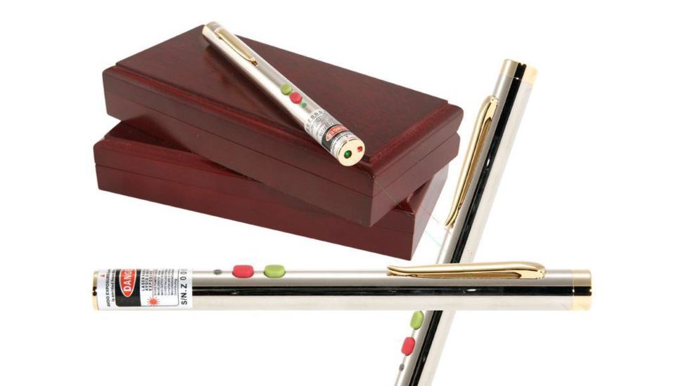 Z-Bolt Red And Green Laser - Dual Beam, Premium Wood Case, Standard Laser Pointer, Chrome &amp; Brass Finish, Small, BTG-7C