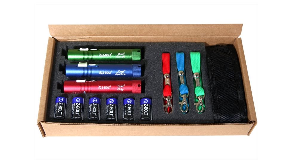 Z-Bolt The Duet Laser Pointer Kit, 3x Duets, Multi-Color Kit - Emerald, Sapphire, Ruby, Tri-Color, Small, DUET-TRI-KIT