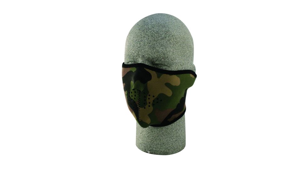 Zan Headgear Neoprene Half Face Mask Woodland Camo WNFM118H