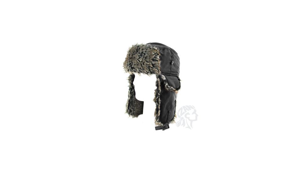 Zan Headgear Trooper Hat with Grey Fur, Black WTH114