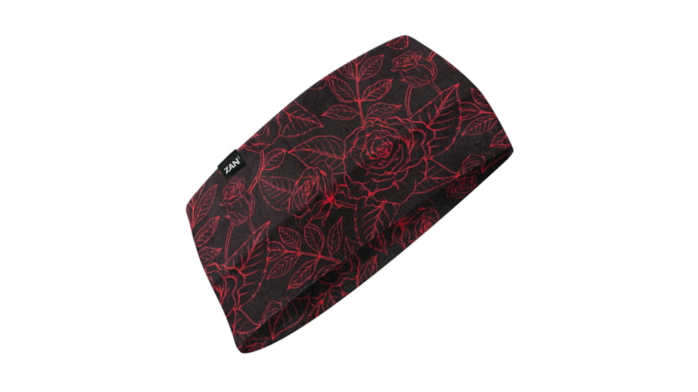 Zan Headband SportFlex Series Black &amp; Red Roses