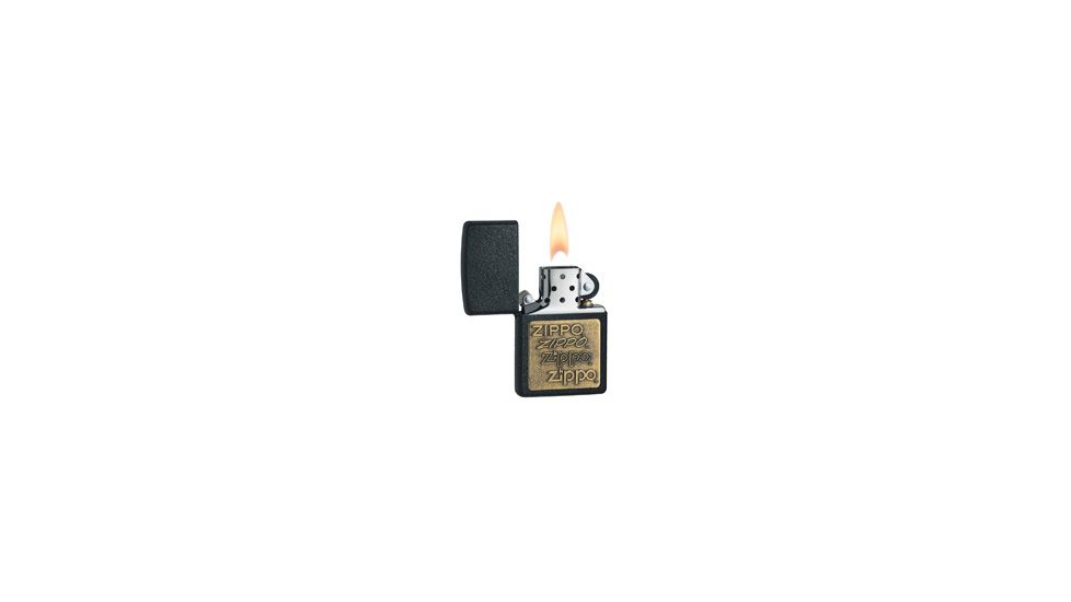 Zippo Black Crackle Classic Style Lighter w/ Zippo Logo Brass Emblem 362