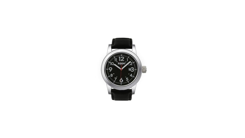 Zippo Casual Classic Style Watch, Black Dial &amp; Black Leather Strap 45003