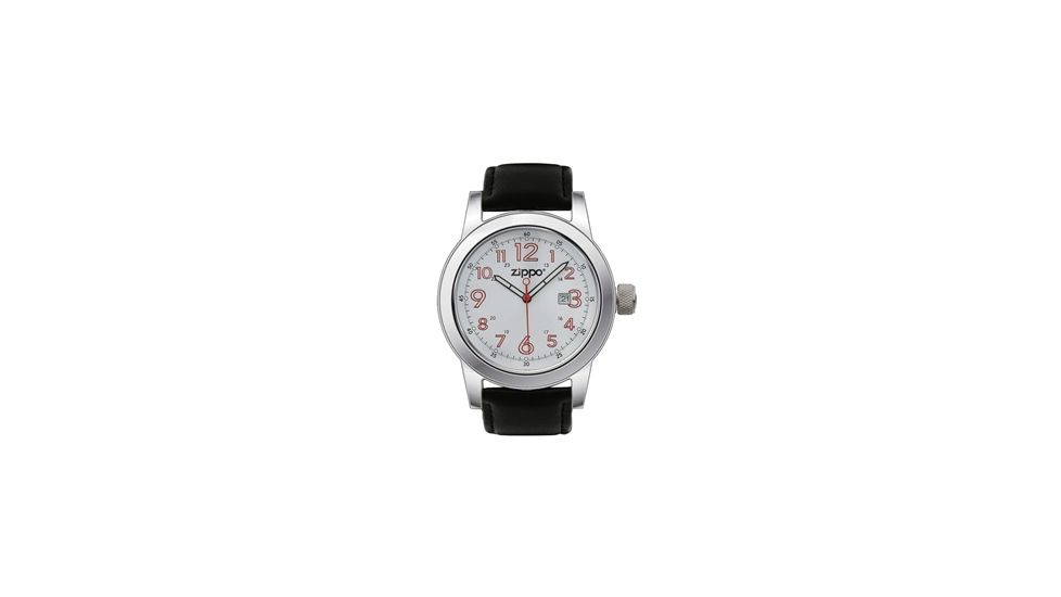 Zippo Casual Classic Style Watch, White Dial &amp; Black Leather Strap 45002
